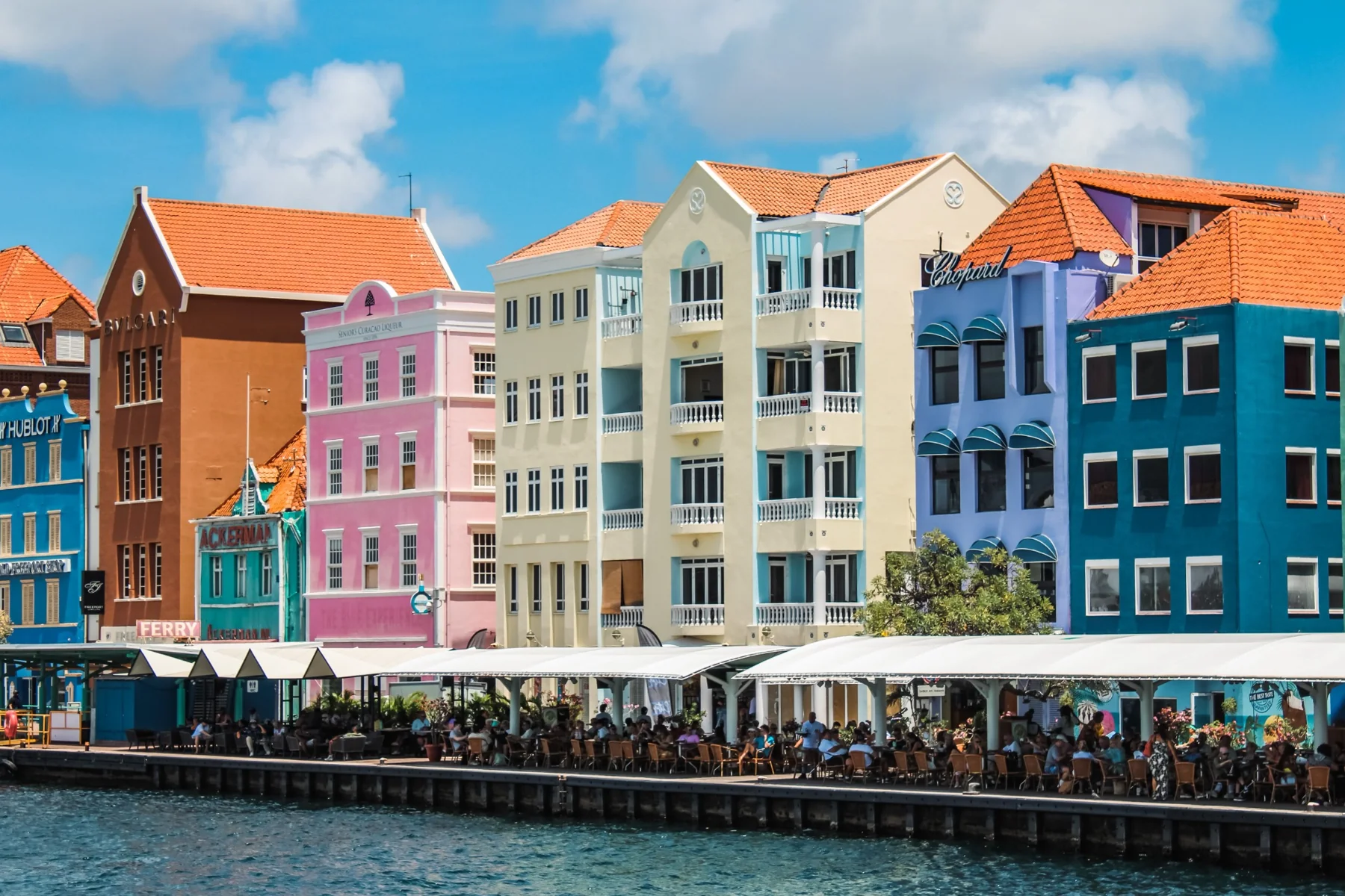 Colourful waterfront buildings beside the harbour in Willemstad
